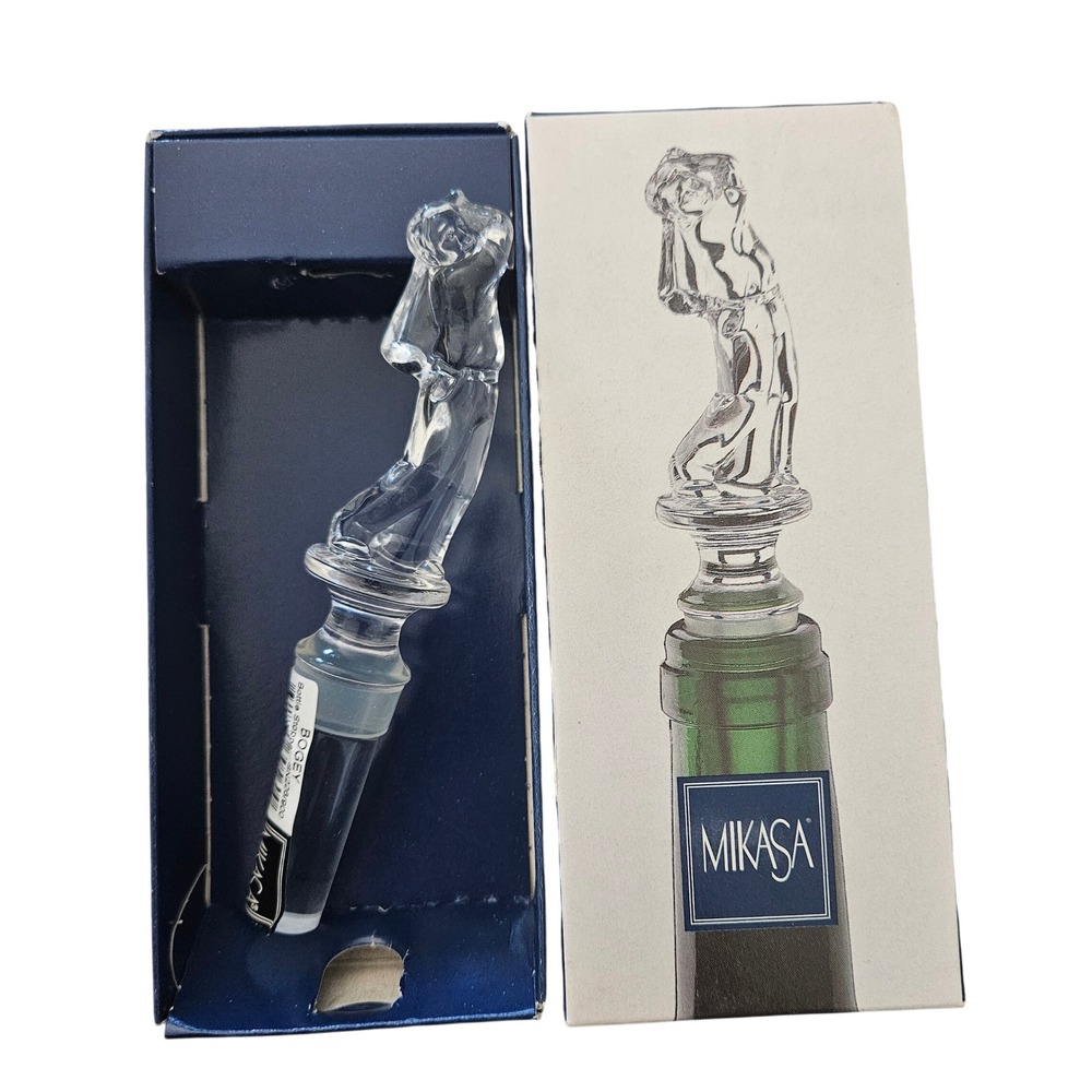 Mikasa Bottle Stopper Clear Bogey Golfer Glass Barware Gift Collectible NIB